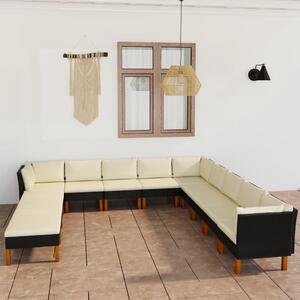 Maison Exclusive – 12-dielna záhradná súprava s vankúšmi z polyrotangu, čierna