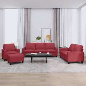 Maison Exclusive – 4-dielna sedacia súprava s vankúšmi, vínovočervená umelá koža