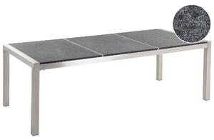 Záhradný jedálenský stôl čierna trojdielna žulová doska 220 x 100 cm pre 8 osôb strieborné nohy z nehrdzavejúcej ocele