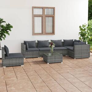 Maison Exclusive – 7-dielna záhradná súprava s vankúšmi Poly Rattan Grey