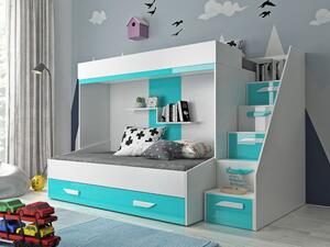 Detská poschodová posteľ s úložným priestorom Derry - biela/tyrkys