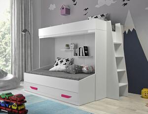 Poschodová posteľ s úložným priestorom Lada - biela/ ružové úchyty