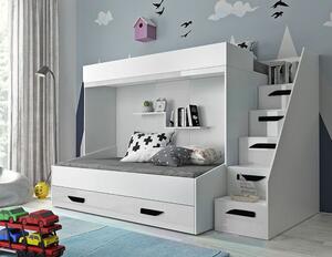 Detská poschodová posteľ s úložným priestorom Derry - biela/čierne úchyty