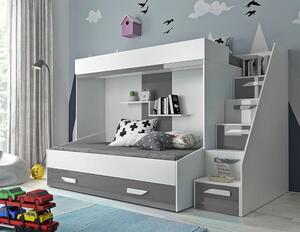 Detská poschodová posteľ s úložným priestorom Derry - biela/šedá
