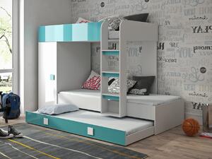 Detská poschodová posteľ s úložným priestorom Lena - biela/modrá