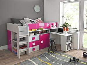 Detská posteľ s písacím stolom a úložným priestorom Sisi - biela/ružová