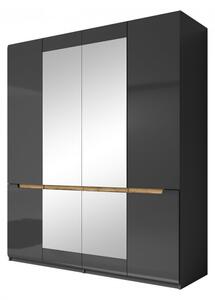 Štvordverová skriňa HACHI s dvomi zrkadlami - šírka 181 cm, antracit