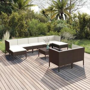Maison Exclusive – 10-dielna záhradná súprava s vankúšmi z polyrotangu v hnedej farbe