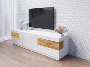 Jednoduchý televízny stolík so zásuvkami SHADI, biely/dub wotan