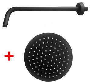 Sprchová hlavica SUPERSLIM, 200mm + sprchové rameno ROUND MATT BLACK