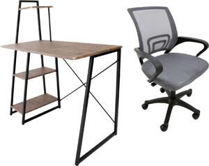 IDEPAR - Set písací stôl Messa Dark Oak + kancelárska stolička ARGO Sivá/čierna