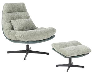 Kreslo s podnožkou zelené ženilkové čalúnenie otočný podstavec prešívané sedadlo moderný mid century štýl obývačka spálňa