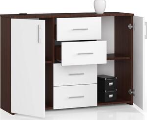Komoda so 4 zásuvkami a 2 dvierkami, 110x80x35, obývacia izba, Venga / biela
