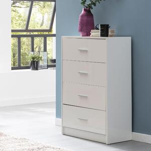 FineBuy Komoda FB52330 Biela lesklá 60x90x30 cm Drevená moderná úzka komoda s zásuvkami Jedáleň Malá univerzálna skrinka Predsieň