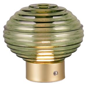 Stmievateľná LED stolová lampa v zelenej a zlatej farbe so skleneným tienidlom (výška 14,5 cm) Earl – Trio