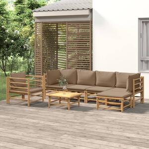 Maison Exclusive – 7-dielna záhradná súprava s vankúšmi v odtieni taupe a bambusom