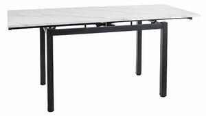 GD-017 stôl jedálenský, 110(170)x74 cm, biely efekt mramoru/čierny mat
