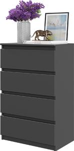 FURNICA - GABRIEL - Komoda so 4 zásuvkami - antracitovo sivá V92cm Š60cm H33cm