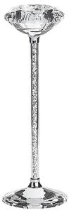 Svietnik strieborný kovový 23 cm sklenené detaily vysoký svietnik na čajovú sviečku elegantné glamour doplnky