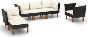 Maison Exclusive – 6-dielna záhradná súprava z polyrotangu a eukalyptového dreva, čierna