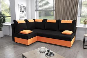 Rohová rozkladacia sedačka SANVI - oranžová / čierna