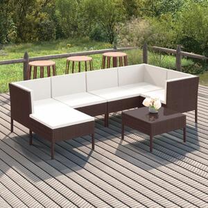 Maison Exclusive – 7-dielna záhradná súprava s vankúšmi z polyrotangu v hnedej farbe