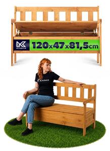 KADAX drevená záhradná lavica s operadlom 120 cm s boxom, terasa, balkón, záhrada