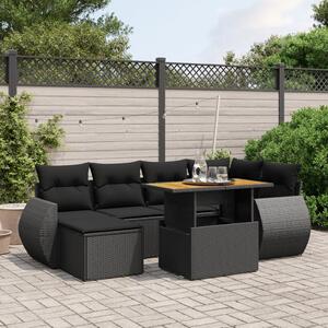 Maison Exclusive – 7-dielna záhradná súprava s vankúšmi, čierna, polyratan