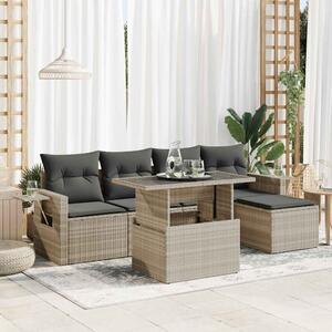 Maison Exclusive – 6-dielna záhradná súprava s vankúšmi, svetlošedá, polyratan