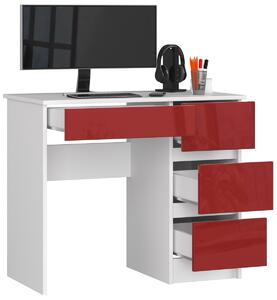 Ak furniture Písací stôl A-7 90 cm biely/červený pravý