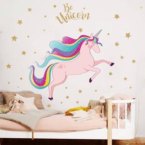 Impresi Samolepka do detskej izby Ružový jednorožec Unicorn s hvezdami - 90x30cm