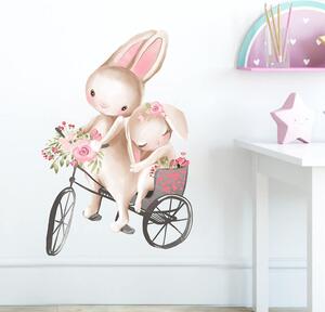 Impresi Samolepka do detskej izby Zajačikovia na bicykli - 60x30 cm