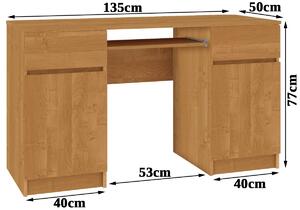 Ak furniture Písací stôl A5 135 cm jelša