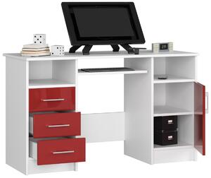 Ak furniture Volně stojící psací stůl Ana 124 cm bílý/červený - lesk