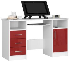 Avord Písací stôl Ana 124 cm biely/červený - lesk