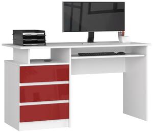 Ak furniture Písací stôl CLP 135 cm biely/červený akryl vysoký lesk