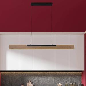 Závesné svietidlo Wilma LED, drevo, dĺžka 122 cm, stmievateľné