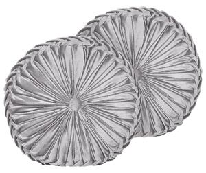Sada 2 dekoratívnych vankúšov sivá zamatová s riasením 40 cm minimalistické moderné dekoračné doplnky
