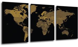 Impresi Obraz Mapa sveta čierno zlatá - 150 x 70 cm (3 dielny)