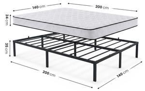 Kovová manželská posteľ 140x200 cm s pružinovým matracom, čierna