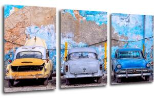 Impresi Obraz Stará modrá auta - 120 x 60 cm (3 dielný)