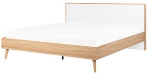 Posteľ svetlé drevo biela MDF 180 x 200 cm lamelový rošt s čelom moderný škandinávsky štýl spálňa