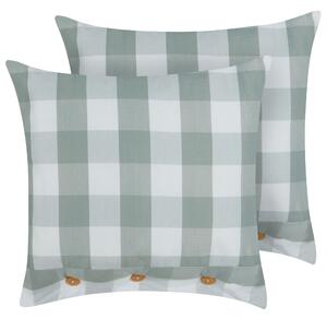 Sada 2 dekoratívnych vankúšov mätová zelená tkanina 45 x 45 cm károvaný vzor štýl chaty textil doplnky