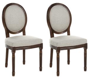 Sada 2 jedálenských stoličiek tmavohnedá béžová látkové čalúnenie drevený rám francúzsky vintage shabby chic štýl kuchyňa jedáleň