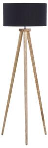 Stojaca lampa čierna svetlé drevo 140 cm statívový podstavec látkové tienidlo moderný štýl obývačka spálňa