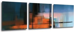 Impresi Obraz Abstrakt modrý s oranžovým detailom - 90 x 30 cm (3 dielny)