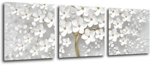 Impresi Obraz Biely strom s kvetinami - 90 x 30 cm (3 dielny)