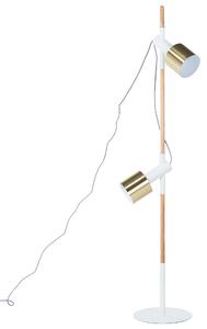 Stojaca lampa zlatý kov biela svetlé drevo 125 cm nastaviteľné kovové tienidlá moderný štýl obývačka spálňa