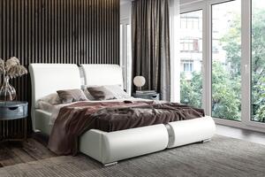Čalúnená posteľ s chrómovými doplnkami 120x200 YVONNE - biela ekokoža