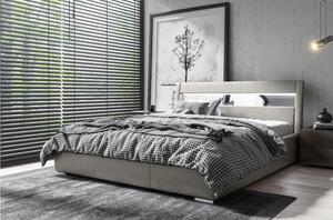 Čalúnená posteľ s úložným priestorom a osvetlením 140x200 LEXI - sivá ekokoža
